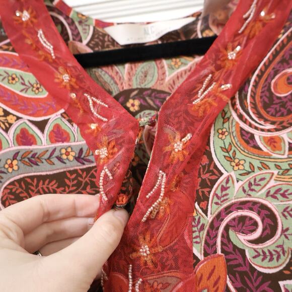 Vintage ALC At Last Classics Red Paisley Beaded Blouse S Boho Autumn Fall Fairy - Picture 3 of 8